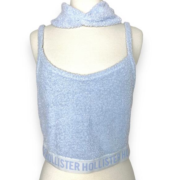 Light Blue Soft Sherpa Cozy Boucle Teddy Hollister Sleep Set Crop Top w Headband - Picture 1 of 5